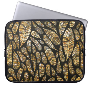 Seamless texture pattern of glowing golden feather laptop sleeve