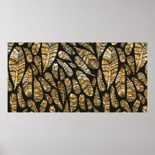 Seamless texture pattern of glowing golden feather poster