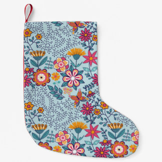 Seamless texture with flowers and butterflies. End Small Christmas Stocking