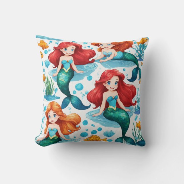 Seamless "The Little Mermaid" Design on White Back Throw Pillow (Front)