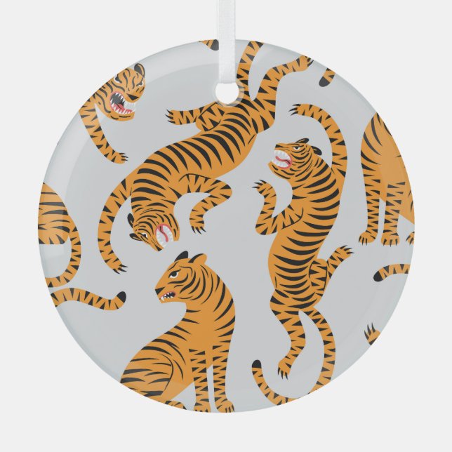 Seamless tiger pattern, wildlife theme. glass ornament (Front)