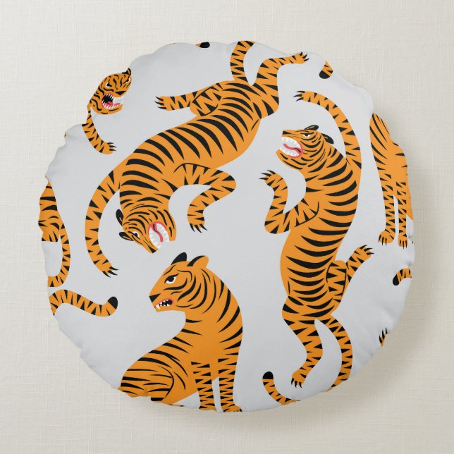 Seamless tiger pattern, wildlife theme. round pillow (Front)