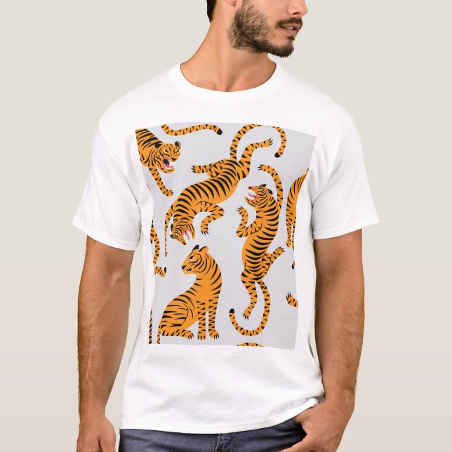 Seamless tiger pattern, wildlife theme. T-Shirt (Front)