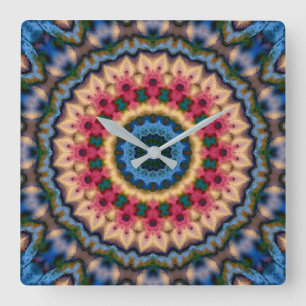 Seamless tile mosaic kaleidoscope abstract modern square wall clock
