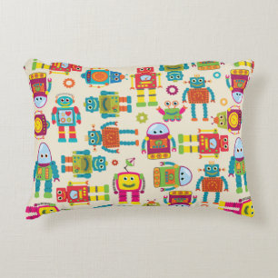 Seamless Tileable Background Pattern with Cute Rob Accent Pillow