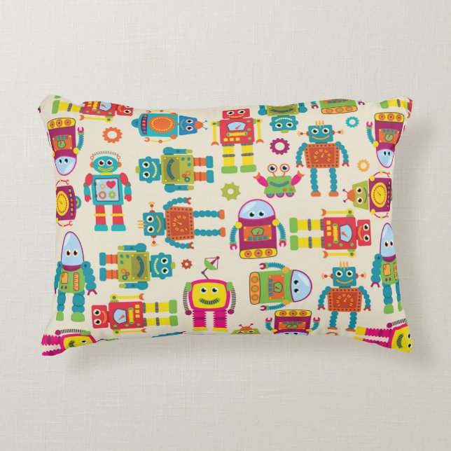 Seamless Tileable Background Pattern with Cute Rob Accent Pillow (Front)