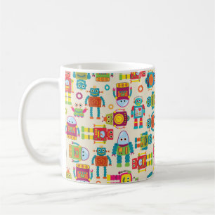 Seamless Tileable Background Pattern with Cute Rob Coffee Mug