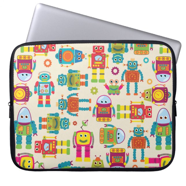 Seamless Tileable Background Pattern with Cute Rob Laptop Sleeve (Front)