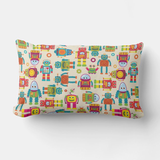 Seamless Tileable Background Pattern with Cute Rob Lumbar Pillow (Front)