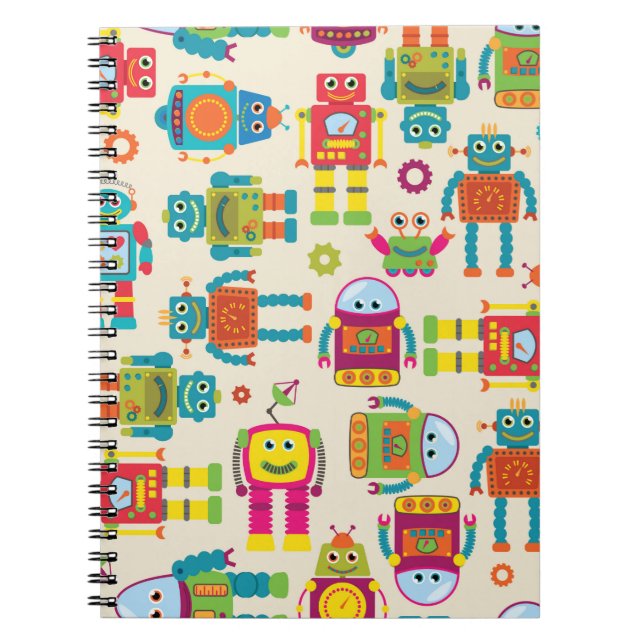 Seamless Tileable Background Pattern with Cute Rob Notebook (Front)