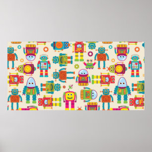 Seamless Tileable Background Pattern with Cute Rob Poster