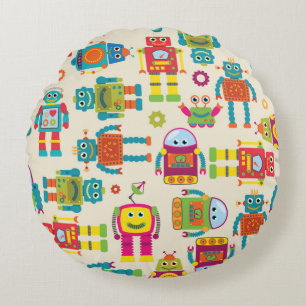 Seamless Tileable Background Pattern with Cute Rob Round Pillow