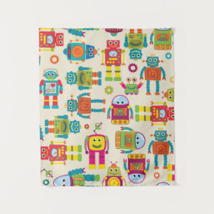 Seamless Tileable Background Pattern with Cute Rob Tapestry