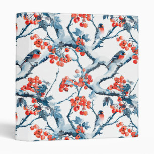 Seamless titmouse birds, winter snow branches, row binder