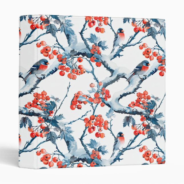 Seamless titmouse birds, winter snow branches, row binder (Front/Spine)