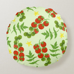 Seamless tomato pattern. Vegetable print. Vintage Round Pillow