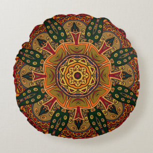 Seamless tracery tile mehndi design. Ethnic orname Round Pillow