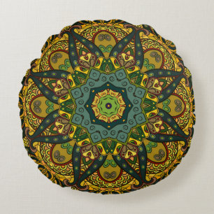 Seamless tracery tile mehndi design. Ethnic orname Round Pillow