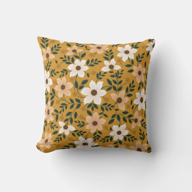 seamless traditional flower pattern on muster throw pillow (Front)