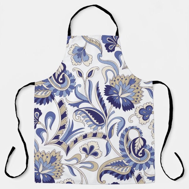 Seamless traditional Indian blue paisley patternpa Apron (Front)