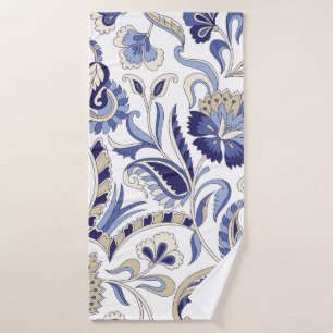 Seamless traditional Indian blue paisley patternpa Bath Towel