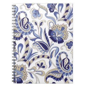 Seamless traditional Indian blue paisley patternpa Notebook