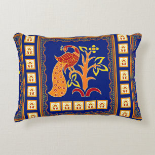 Seamless traditional indian border with peacock accent pillow