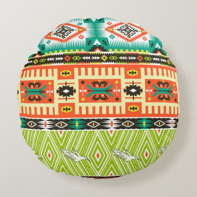Seamless tribal pattern with geometric elements an round pillow (Front)