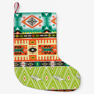 Seamless tribal pattern with geometric elements an small christmas stocking