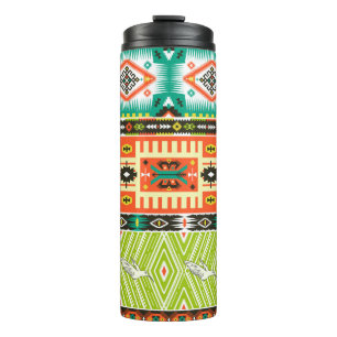 Seamless tribal pattern with geometric elements an thermal tumbler