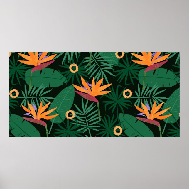 Seamless tropic pattern with strelitzia flowers an poster (Front)