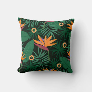 Seamless tropic pattern with strelitzia flowers an throw pillow