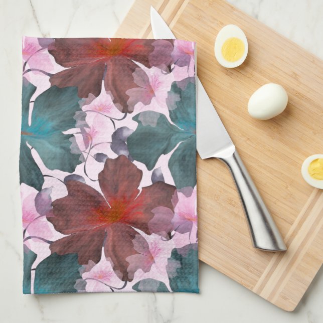 Seamless tropical floral pattern  cutting board kitchen towel (Quarter Fold)