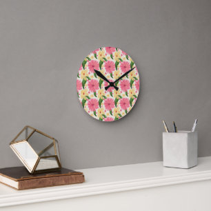 Seamless tropical floral pattern  round clock