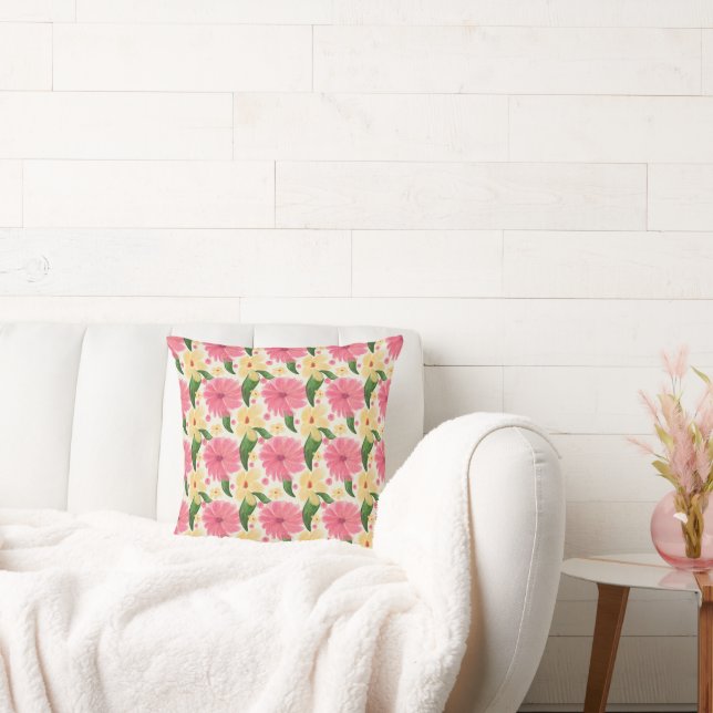 Seamless tropical floral pattern  throw pillow (Couch)