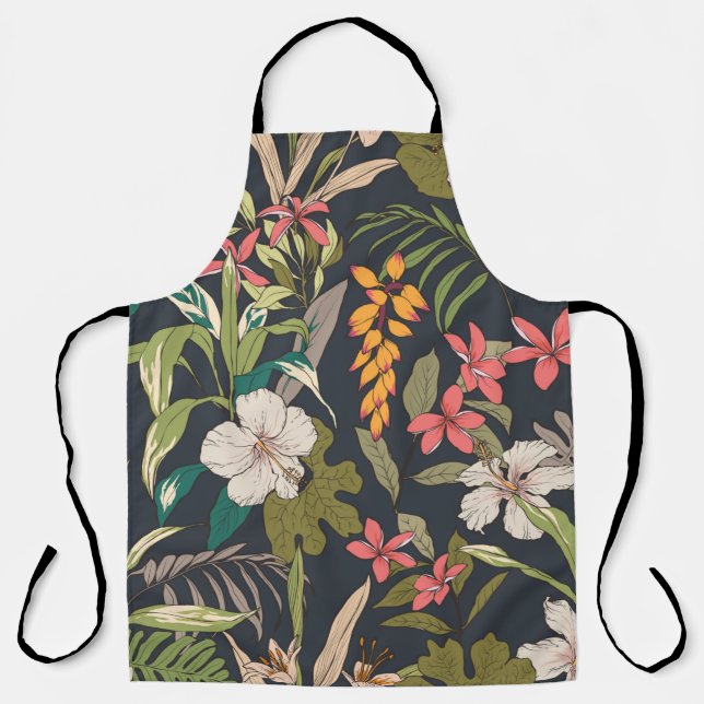 Seamless tropical flower pattern background apron (Front)
