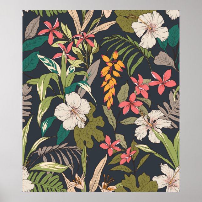 Seamless tropical flower pattern background poster (Front)