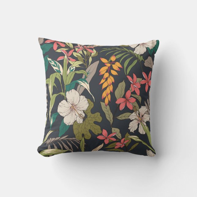 Seamless tropical flower pattern background throw pillow (Front)