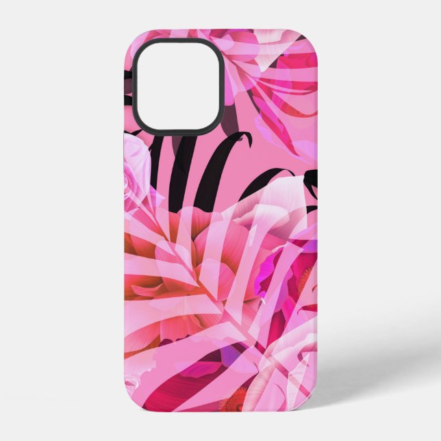 Seamless tropical flower, plant and leaf pattern b iPhone case (Back)