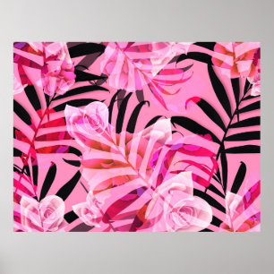 Seamless tropical flower, plant and leaf pattern b poster