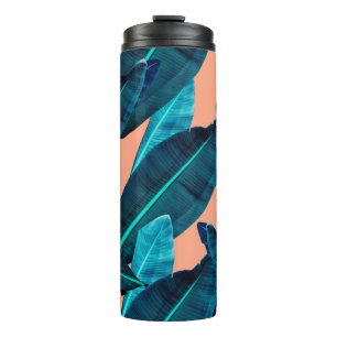 Seamless tropical flower, plant and leaf pattern b thermal tumbler