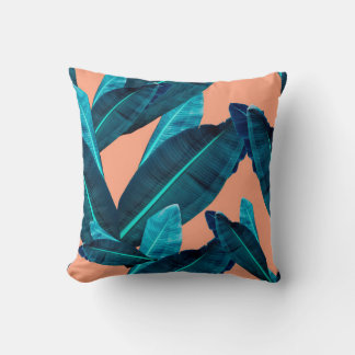 Seamless tropical flower, plant and leaf pattern b throw pillow