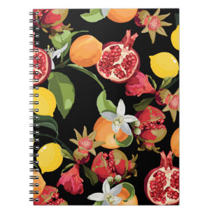 Seamless Tropical Fruits Pattern. Exotic Backgroun Notebook