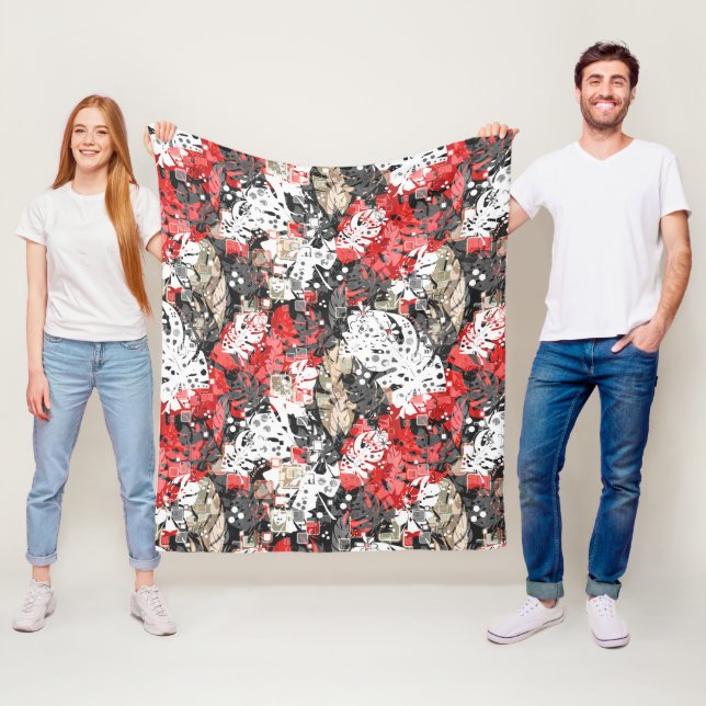 Seamless tropical jungle exotic leaves monsters bl fleece blanket (In Situ)