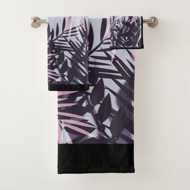 Seamless tropical jungle exotic palm leaves patter bath towel set (Insitu)