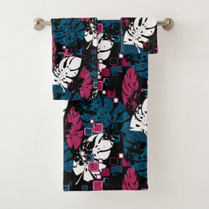 Seamless tropical jungle leaves monstera palm abst bath towel set