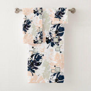 Seamless tropical jungle leaves monstera palm abst bath towel set