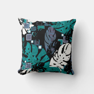 Seamless tropical jungle leaves monstera palm abst throw pillow