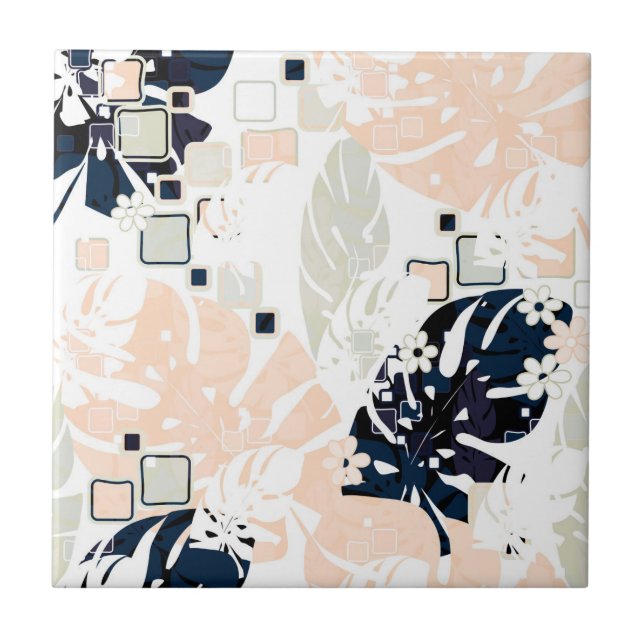 Seamless tropical jungle leaves monstera palm abst tile (Front)