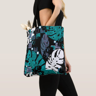 Seamless tropical jungle leaves monstera palm abst tote bag